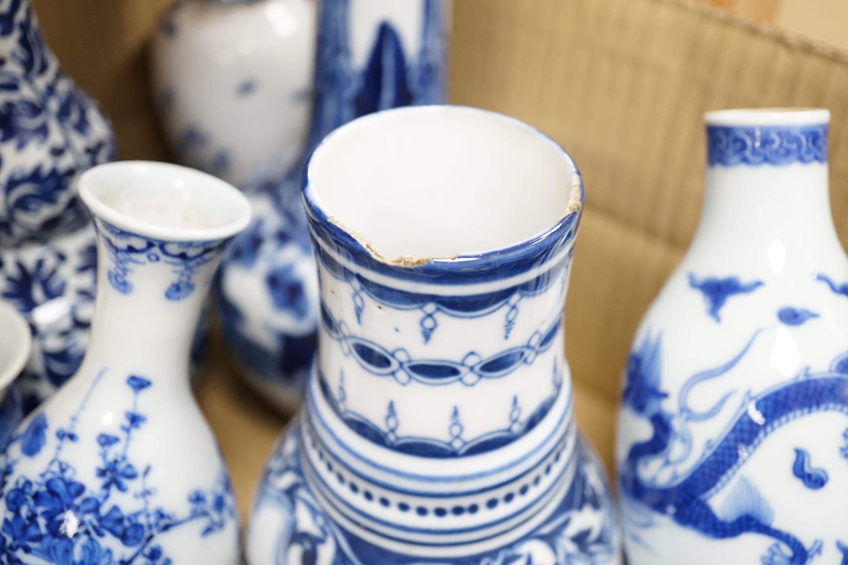 A group of 19th/20th century Chinese, Japanese and European ceramics blue and white porcelain vases, bowls and dishes, (24)